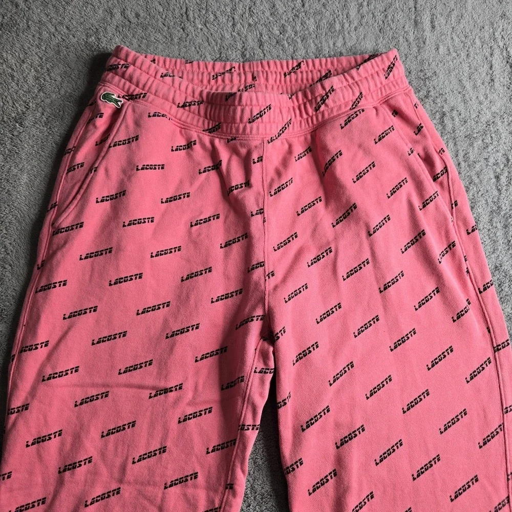 Lacoste Sweatpants Mens Medium Pink LIVE AOP Terry Cloth Fleece Jogger Lounge